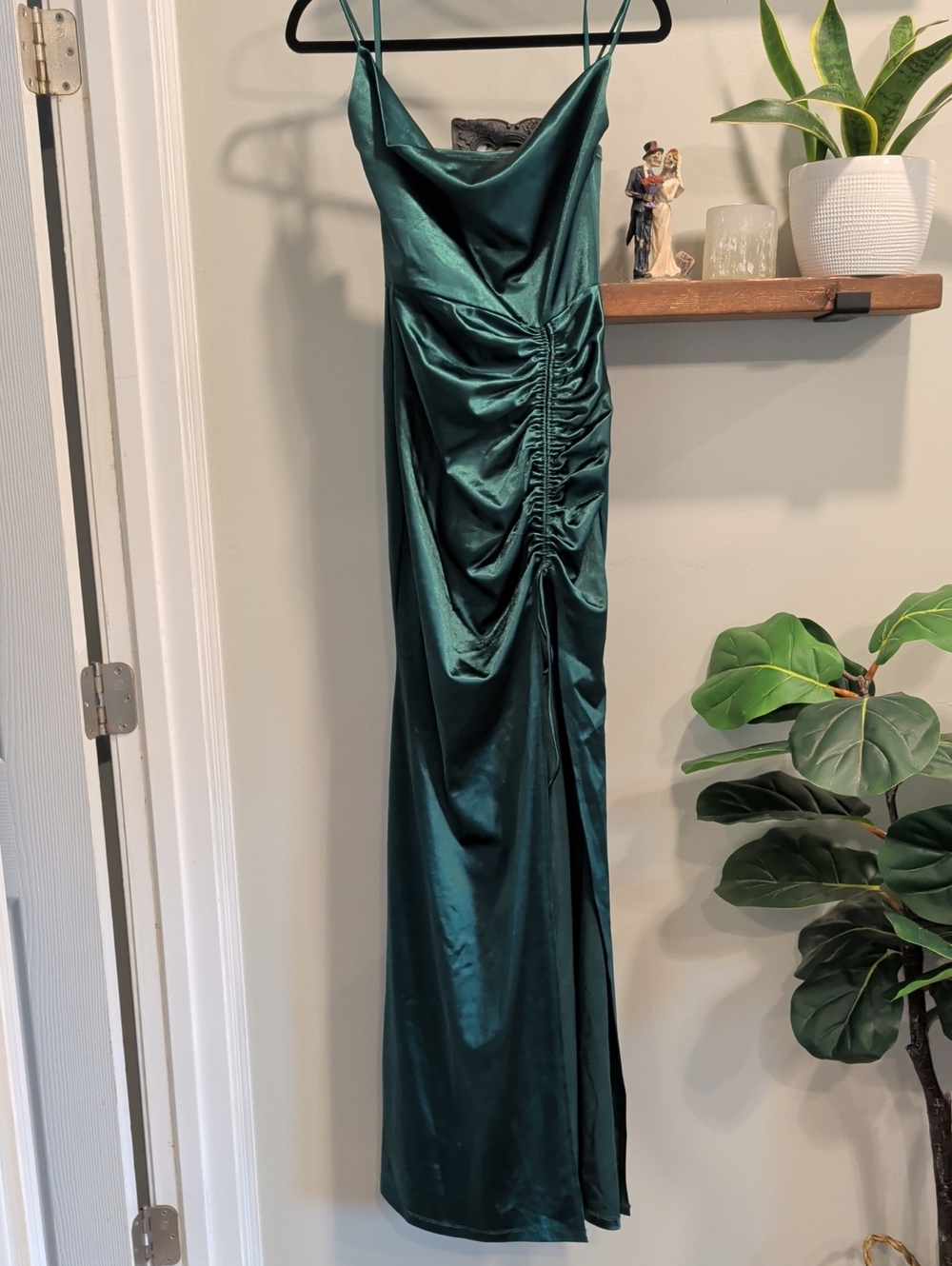 Windsor Emerald Green Satin Ruched Slip Dress